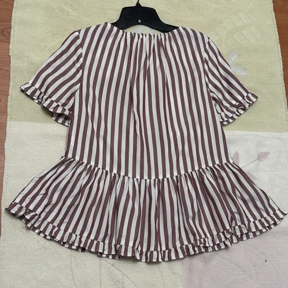 Madewell Women’s XXS White/Plum Striped Short Sleeve Peplum Blouse